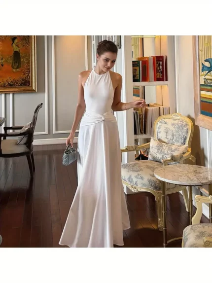 Women's Elegant Sexy Backless Halter Neck Maxi Dress - Formal Party Wedding Evening
