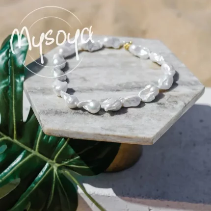 MYSOYA Large Baroque Natural Freshwater Pearl Necklace High Quality