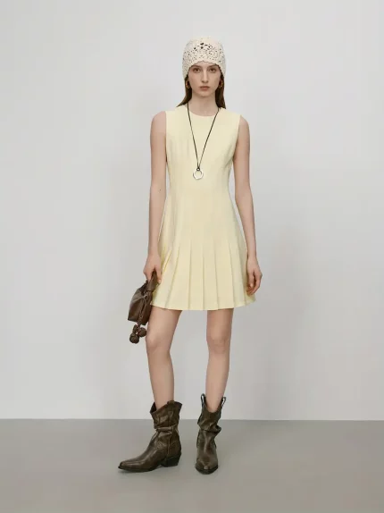 FSLE Women'S Sleeveless Ribbed Dress - Casual A-Line Midi Dress with Cinched Waist