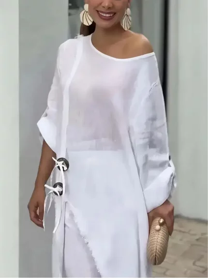 WISWELL Bohemian Style Vintage Long Sleeve Shirt + Wide Leg Pants Set