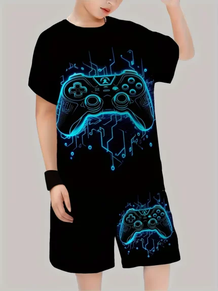 Kids' Cool Game Controller Print Digital T-Shirt + Shorts Set
