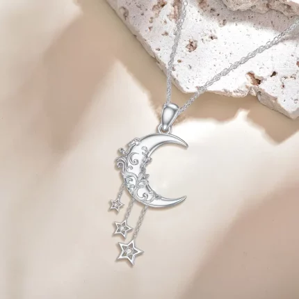Moon Star Necklace 925 Sterling Silver Lab Grown Lab-created Diamond