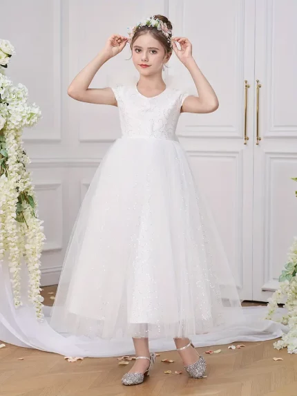 Girls' Elegant Princess Dress - Flared Skirt Formal performance outfit