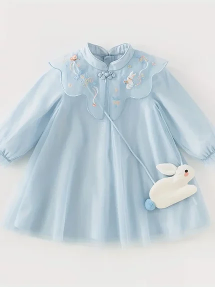 AVE&BELLA Girls Stylish & Cute Long Sleeve Flowers Embroidery Mesh