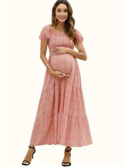 Square Collar Printed Pregnant Women'S Long Dress