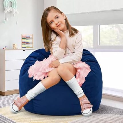 Hobestluk Bean Bag Chairs 2.5FT Bean Bag Chair with Memory Foam Filled & Machine Washable Cover Bean Bag Chairs for Playroom, Living Room, Bedroom (Blue)