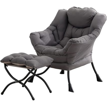 Tiita Lazy Chair with Ottoman, Modern Large Accent Lounge Chair, Leisure Sofa Armchair with Ottoman, Reading Chair with Footrest for Bedroom, Living Room, Dorm Rooms, Garden