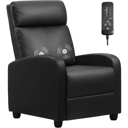 Furniwell Massage Recliner Chair for Living Room Adjustable PU Leather Reclining Chair Home Theater Seating Modern Winback Single Sofa for Adults with Footrest (Leather, Black)