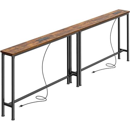 SUPERJARE 78.8 inch Narrow Console Table with Outlet, Sofa Table Set of 2, Behind Couch Table, Long Entryway Tables with Charging Station, for Living Room, Rustic Brown
