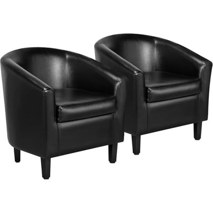Yaheetech Barrel Chairs Set of 2, Faux Leather Club Armchairs, PU Leather Accent Chairs with Soft Padded Seat for Living Room Bedroom Waiting Reading Room, Black