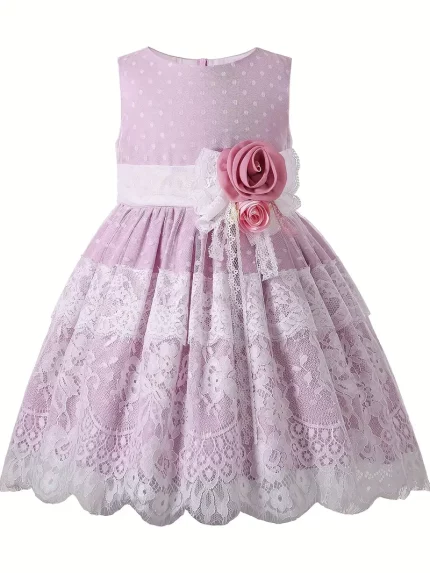 Lace Girls Birthday Party Dresses Princess Flower Dress Summer Sleeveless 2-12