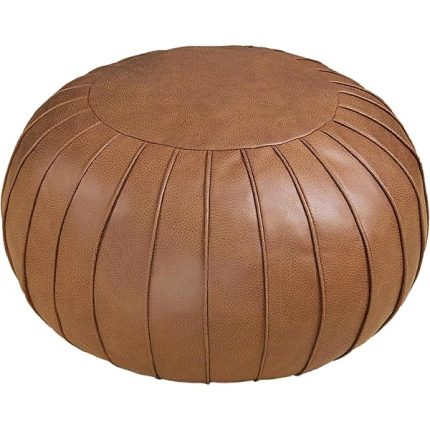 Thgonwid Handmade Storage Pouf Ottoman Foot Stool - Faux Suede Round Floor Cushion 21.6"x13" for Living Room, Bedroom, Wedding Decor, Unstuffed (Brown)