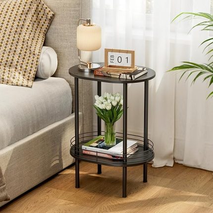 Small Round Side Table,Bedside Table with Storage, Morden Round Nightstand, Samll Side Table for Living Room??Bathroom??Bedroom, Nursery, Laundry, Black
