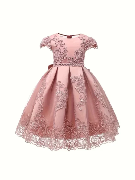 Pink Flower Girls' Wedding Bridesmaid Dress, Girls' Summer Princess Dress