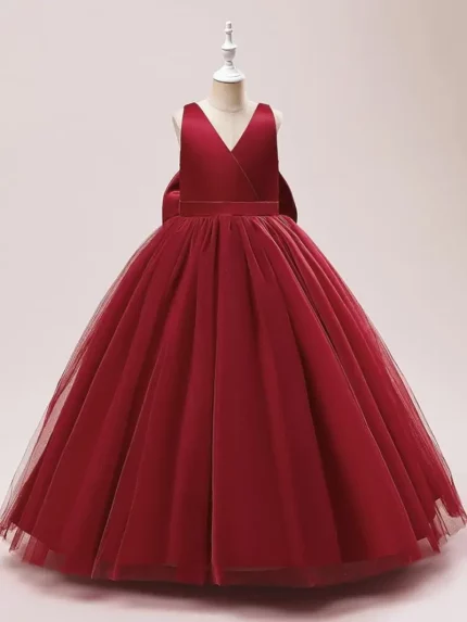 Girls' V-Neck Sleeveless Ball Gown - Princess Party Dress with Top & Tulle Skirt