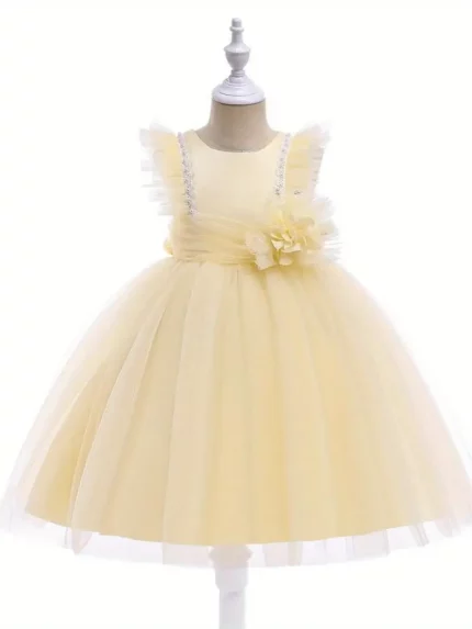 Girls' Princess Party Dress with Floral - Light Blue Birthday, Wedding, Prom
