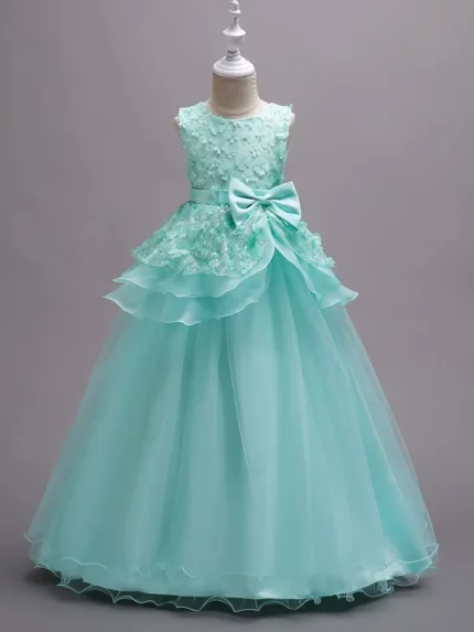Nchanting Purple Floral - Embroidered Ball Gown for Little Girls - Sleeveless