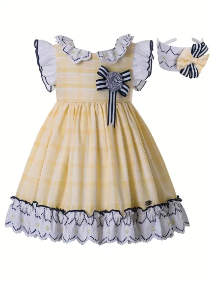 [Ruffled Plaid Dress] Ruffled Plaid Girls Spanish Dress | 2 3 4 5 6 7 8 9 10 11 12 Party Dresses